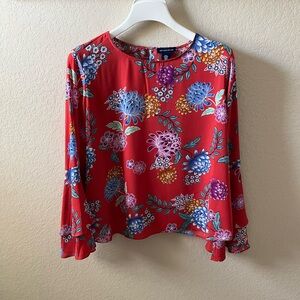 Adrienne Vittadini Women’s Red Floral Print Long Sleeve Blouse Size M